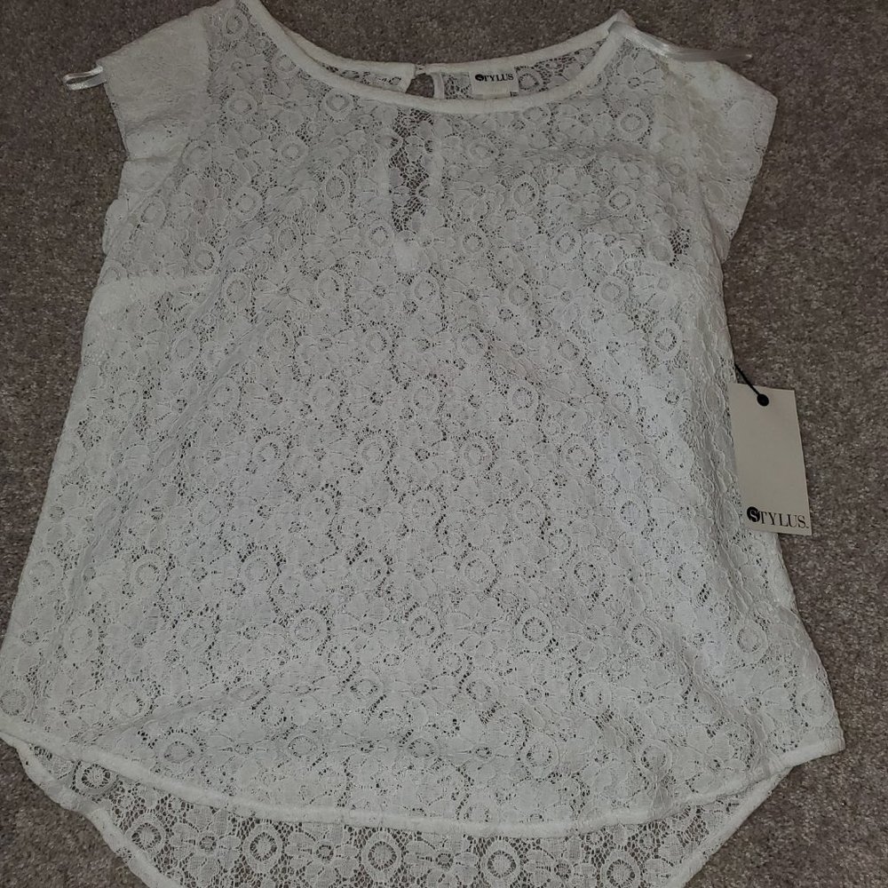 New STYLUS brand White Boho Floral Lace Top Size S